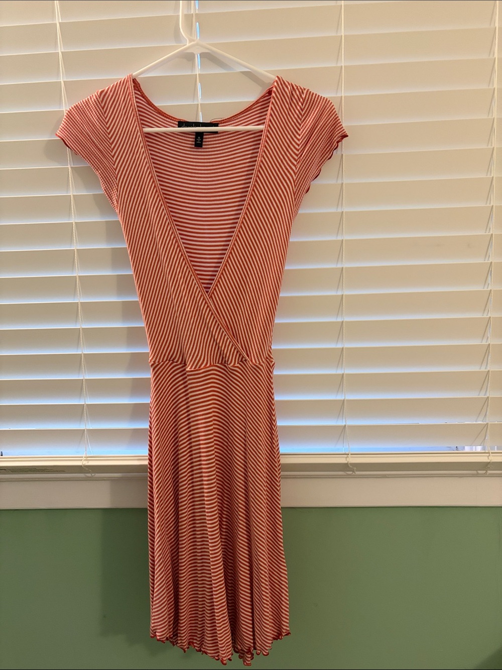 Derek Heart Red and White Striped V-Neck Wrap Mini Dress